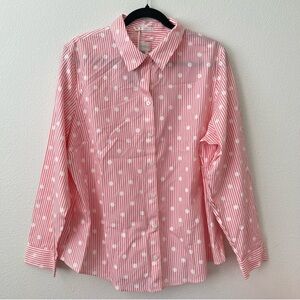 Chico's No Iron Button Up Shirt Sz 3 XL Cotton Effortless Stripe Dot Giana NWOT